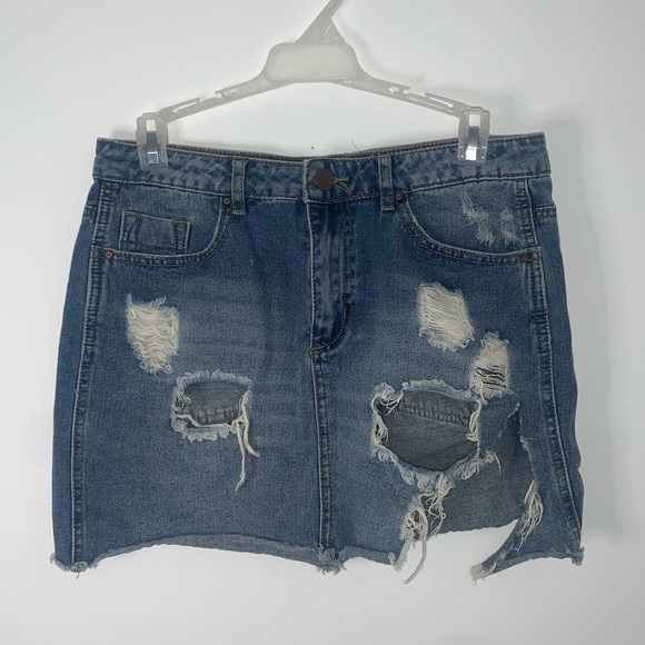 Distressed Jean Low Rise Mini Skirt - Picture 1 of 1